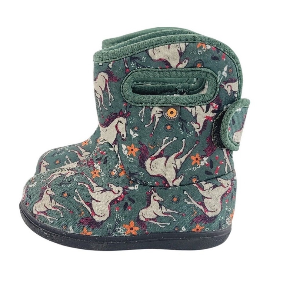 Bogs, Unicorn Synthetic, Faux Fur Lining Mid-Calf Rain Boots, Boys Size 6 Green.
